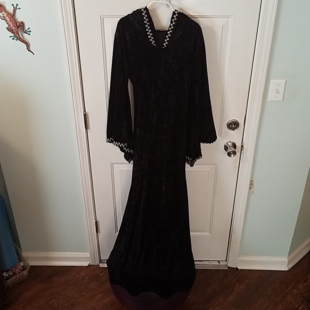 Halloween Costume Black sateen hooded v-neck dress